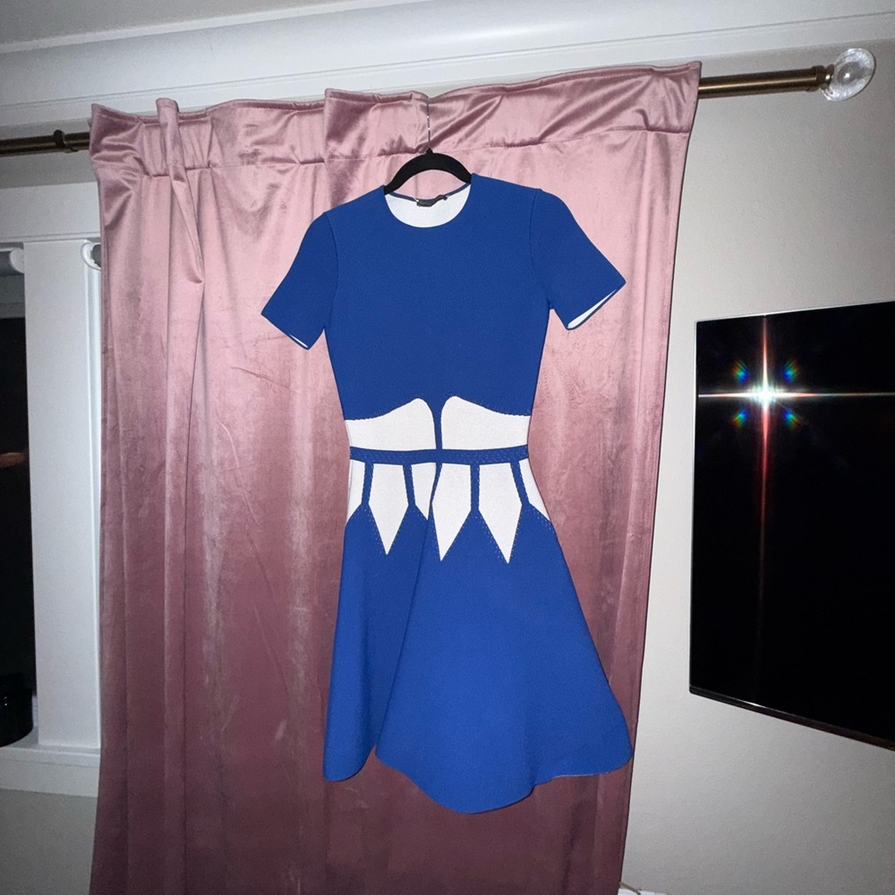 Alexander McQueen Blue & White Cutout Fit & Flare Dress